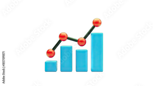 3D Chart with Growing Trend on White Background