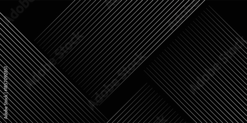 Black background with shiny diagonal lines wallpaper, Black and grey metallic abstract tech geometric linear background. vector Eps 10