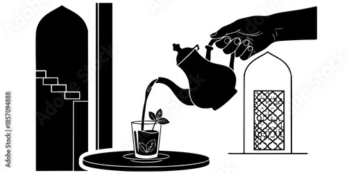 Egyptian Tea Ceremony Hospitality Vector Silhouette