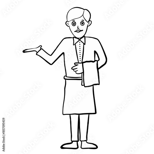 Illustration of Waiter in Apron and Towel