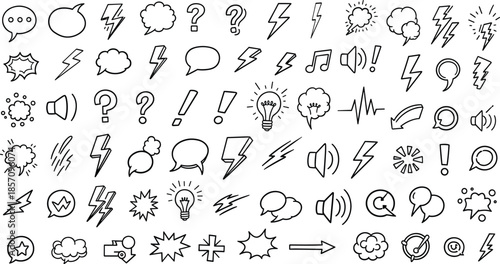 Collection of comic book style speech bubbles and symbols
