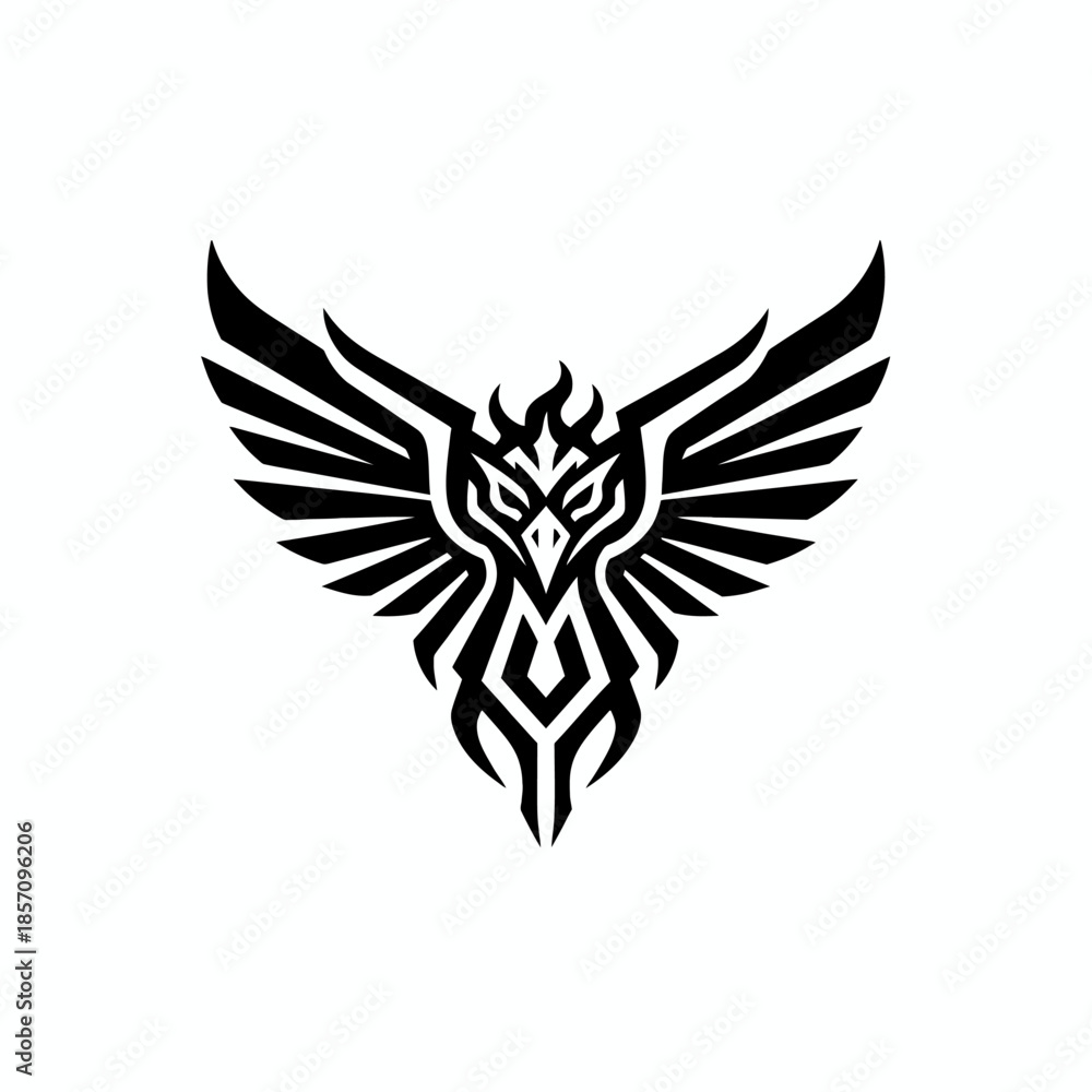 Fototapeta premium Tribal Phoenix Bird Logo Design with Spread Wings.