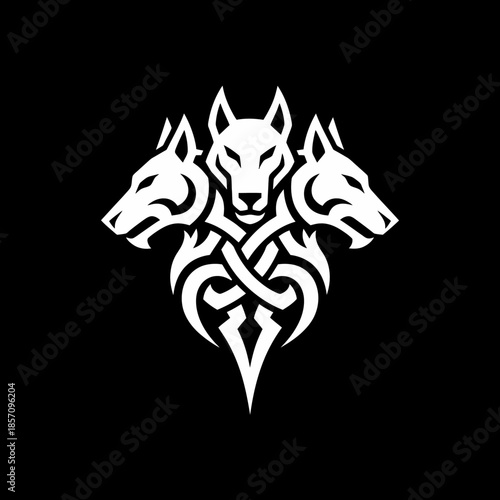 Tribal Three Headed Dog Symbol.