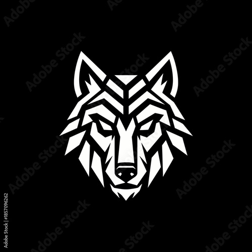 Geometric White Wolf Head Logo Design on Black Background.