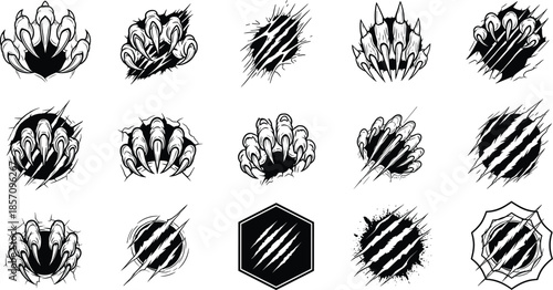 Collection of dynamic black and white grunge textures and scratches