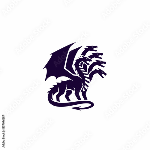 Mythical Multi Headed Dragon Creature Silhouette.