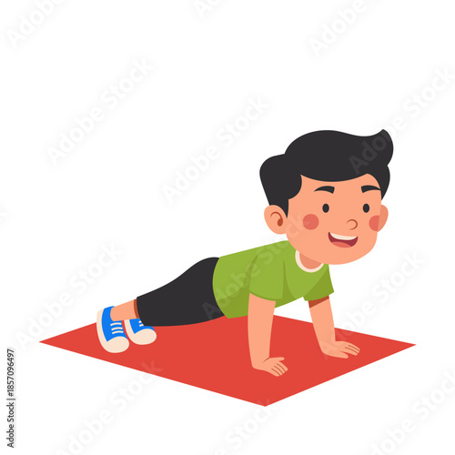 Boy Doing Push Up Exercise Vector Illustration