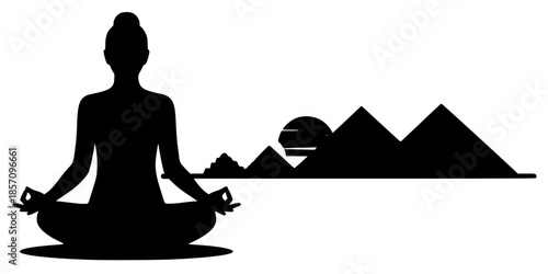 Wellness Yoga at Giza Pyramids Vector Silhouette