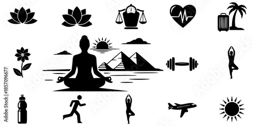 Wellness Yoga at Giza Pyramids Vector Silhouette