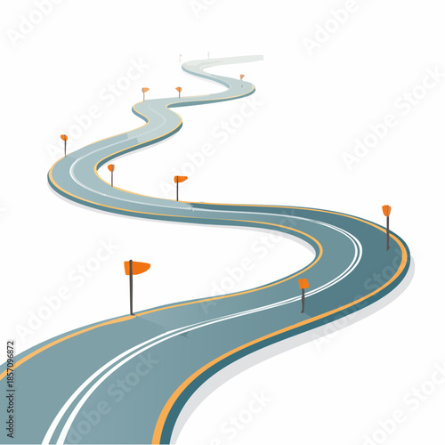 A beautifully winding road stretching into the distant horizon, symbolizing a long and challenging journey or a future full of possibilities and progress