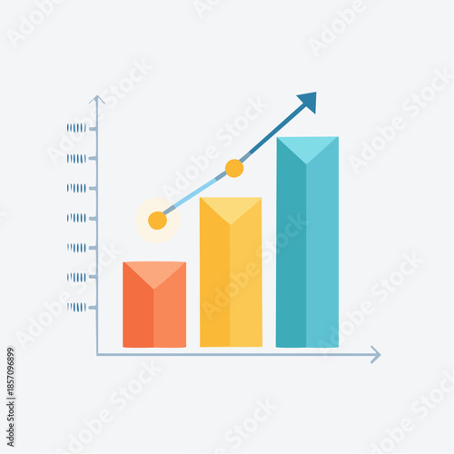 Business growth and success represented by a bar chart showing an upward trend, symbolizing progress and financial gains