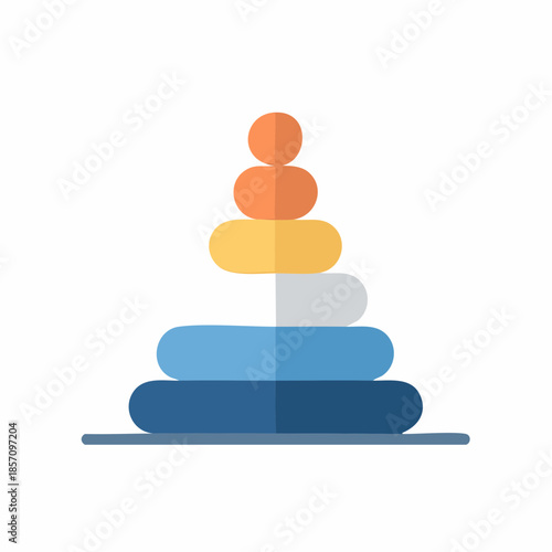 Colorful stacking toy illustration with graduated rings forming a pyramid. Symbolizing early childhood development, educational play, and fine motor skill learning