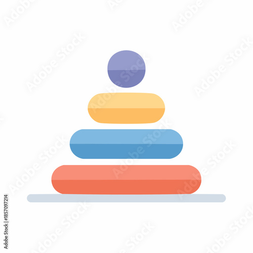 A colorful stacking ring toy with different sized rings stacked vertically on a white base