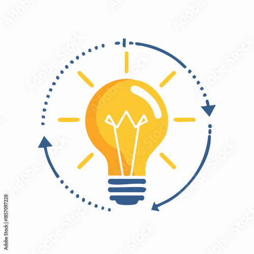 Bright Idea Light Bulb Symbol with Circular Arrows Representing Innovation and a New Concept
