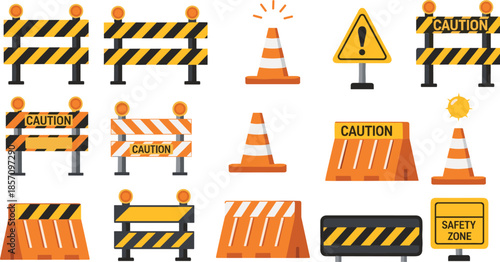 Construction site safety signs and barriers