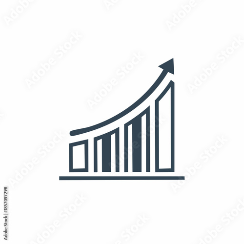 A simple graphic representation of a bar chart with an upward trending arrow, signifying growth and positive progress