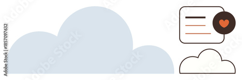 Blue cloud with a digital interface highlighting a heart icon and lines symbolizing content. Ideal for data storage, file sharing, digital management, remote access, computing, organization