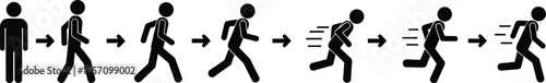 Stick figure running progression from walk to sprint