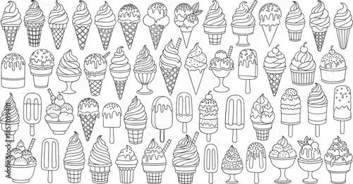 Variety of sweet treats including ice cream cones and popsicles