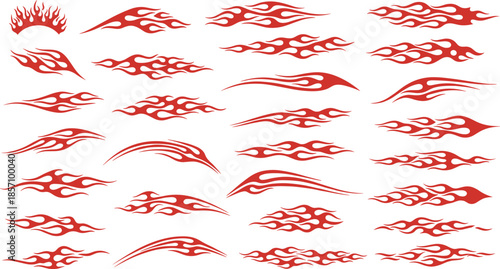Vibrant red flame designs on white background for hot rod and tattoo art