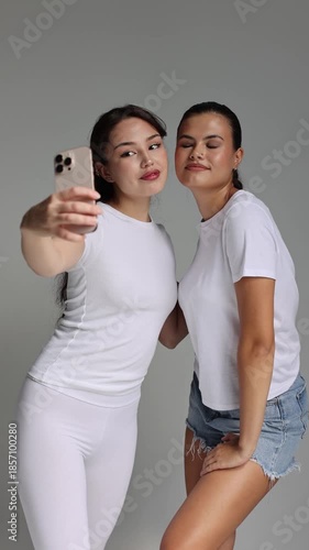 Relaxed fit cotton tee model, Back view of woman wearing plain cotton tshirt model for branding