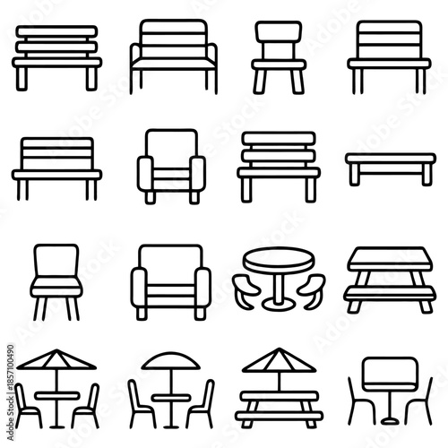 Architectural Furniture Collection: An array of furniture, featuring chairs and tables presented in clean lines, perfect for architectural and design purposes.