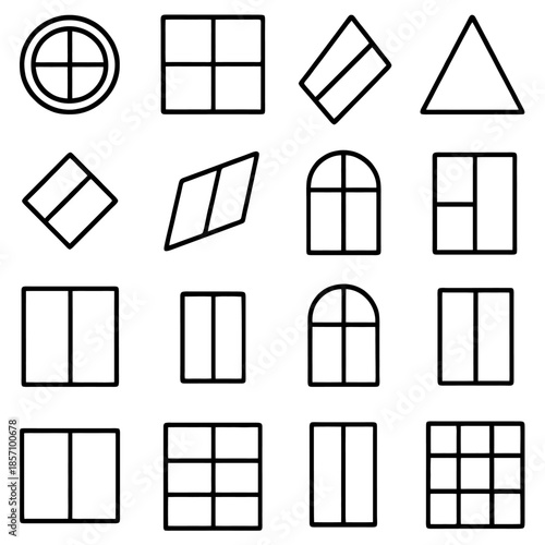 Geometric Shapes Collection: A diverse compilation of vector icons, showcasing an array of fundamental geometric shapes. Each shape is meticulously outlined.