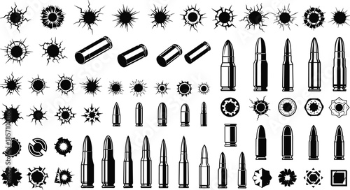 Bullet and bullet hole graphics in black and white
