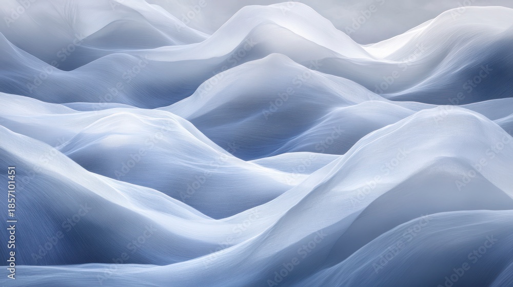 Obraz premium Abstract, flowing, light-blue, wavy, mountain-like forms