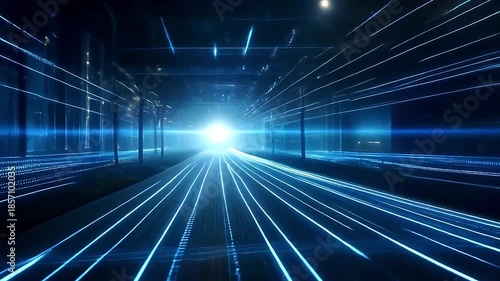 Wallpaper Mural Technological Highway: A captivating long exposure captures a digital corridor of light, an ode to the relentless advance of the modern digital landscape. A pathway into a new era. Torontodigital.ca