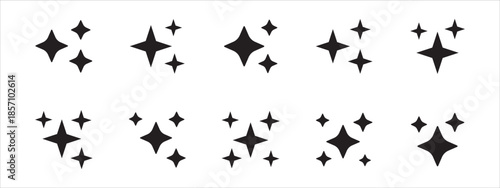 AI spark glyph icon set. Artificial intelligence magic sparkle symbols. Generative AI power effects. Solid star spark variations. Futuristic AI technology icons for UI UX app.