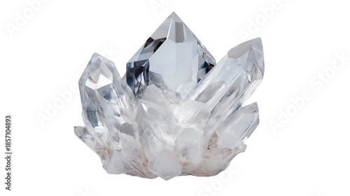 Clear Quartz Crystal Cluster, Natural Mineral Stone Isolated on Black Background
