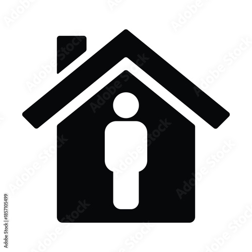 Stay at Home Shelter Icon – Person Inside House with Chimney Silhouette – High Quality Vectorial Stock Image