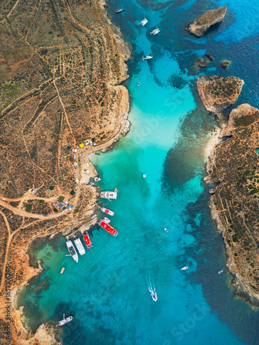 Schilderij op canvas Blue Lagoon on Comino Island, Malta - aerial drone view