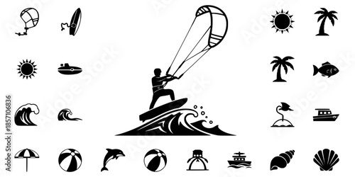 Red Sea Kite Surfing Water Sport Silhouette