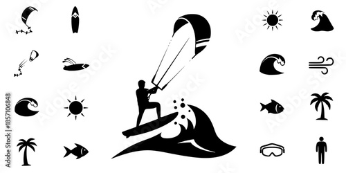 Red Sea Kite Surfing Water Sport Silhouette
