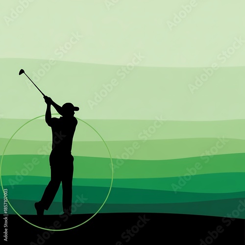 Golfer Silhouette in Action with Green Abstract Landscape Background