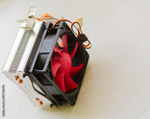 Wallpaper Mural Advanced Computing Equipment: Modern Red Computer Cooling Fan and Heatsink Assembly for Efficient Heat Management, Close-Up Torontodigital.ca