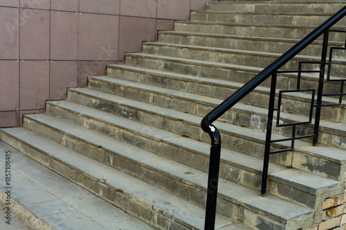 Wallpaper Mural Urban Design: Concrete Staircase with Metal Railings Against Red Tiled Wall in Contemporary Architecture Torontodigital.ca