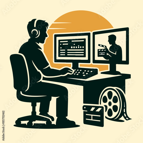 Software Developer Working At Computer Illustration