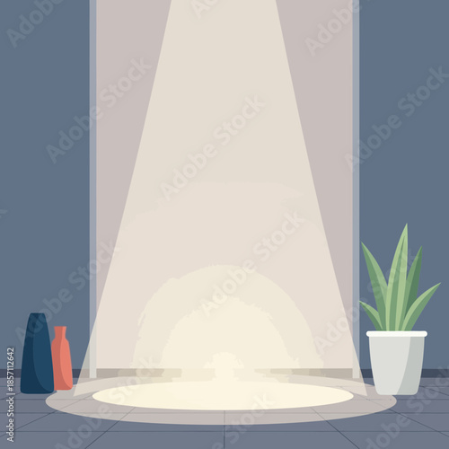 Spotlight on Modern Interior with Plant and Vases, Minimalist Home Decor