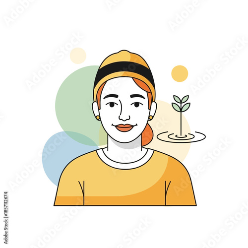 Woman with Growing Plant Symbolizing Growth, Development, and New Beginnings