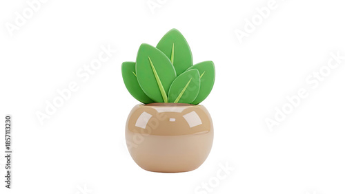 3D Plant in a Pot Illustration on transparent background