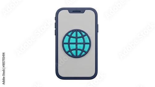 Smartphone with globe icon representing internet or web browsing on transparent background