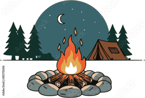 campfire vector at a campsite

