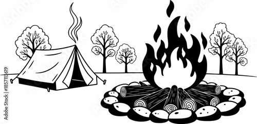 campfire vector at a campsite
