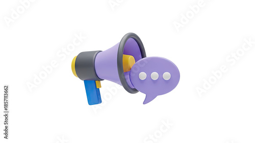 3D icon of a megaphone with a speech bubble on transparent background