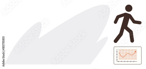 Person moving forward with a growth chart showing upward trends. Ideal for business improvement, progress tracking, personal growth, success journey, goal setting, productivity, simple flat metaphor