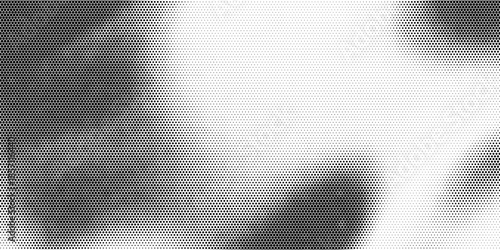 Aged halftone noise gradient texture. Grunge dirty speckles and spots background. White and black faded sand grain wallpaper. Retro pixelated comic horizontal backdrop. Vector gritty pop art