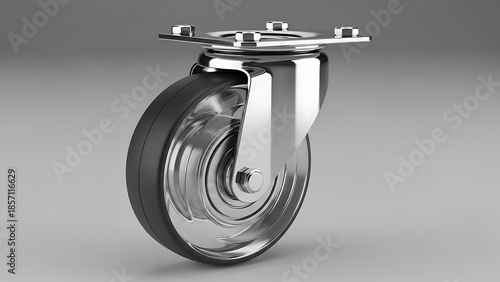Industrial metal caster wheel close-up.